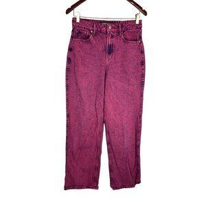 SOCIAL TOURIST Women's Dark Pink Acid Wash Ultra High Rise Baggy Jeans 5R/27